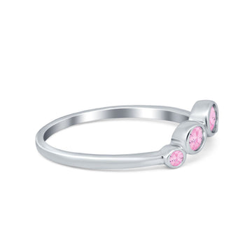 Curved Thumb Ring Wedding Round Bezel Eternity Simulated Pink CZ 925 Sterling Silver
